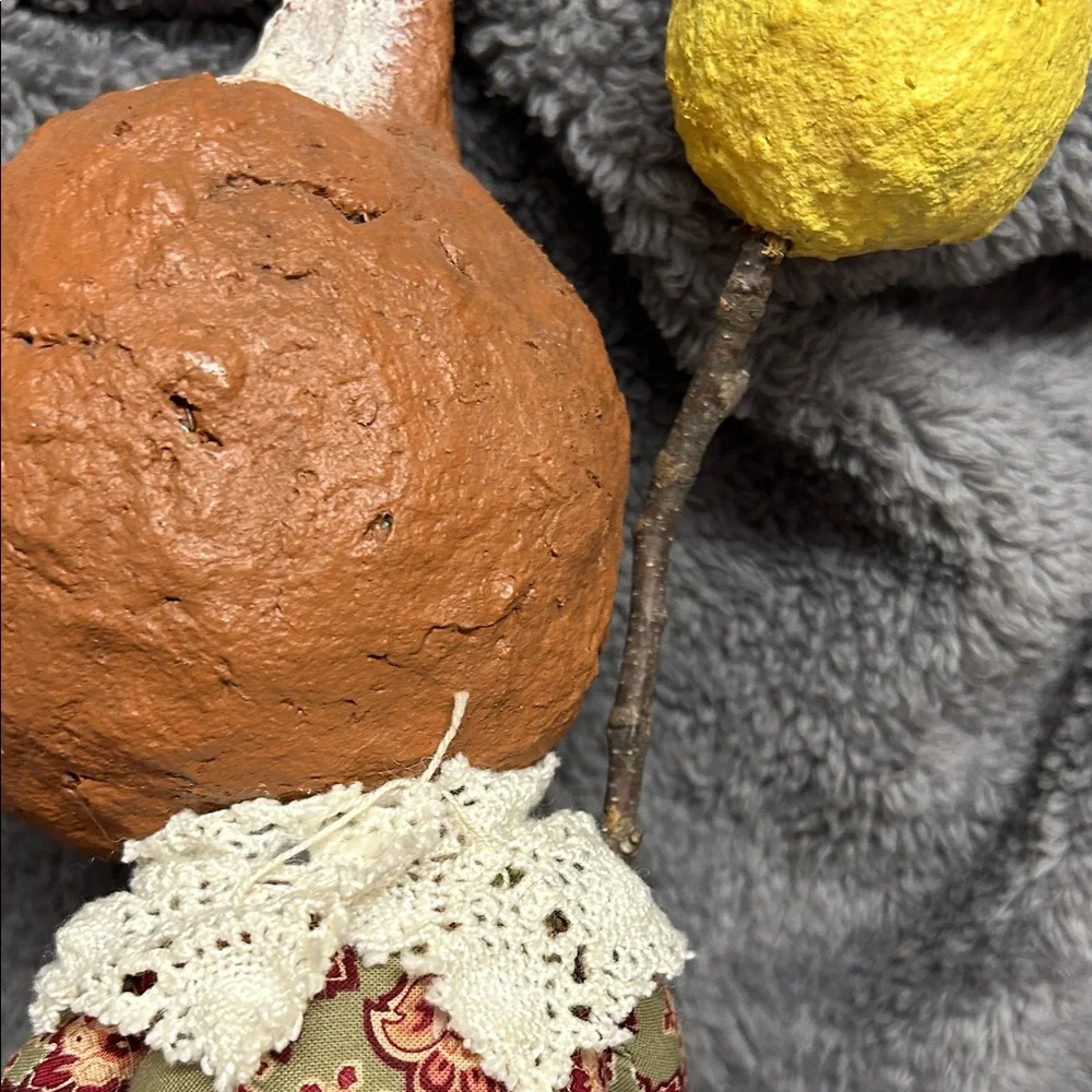 CAT LOVERS!  Handcrafted Paper Mache Cat Figurine with Fabric Floral Dress